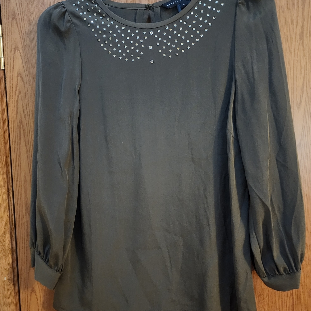 Marc By Marc Jacobs 100% Silk Beaded Detail Blouse NWOT Sz 0